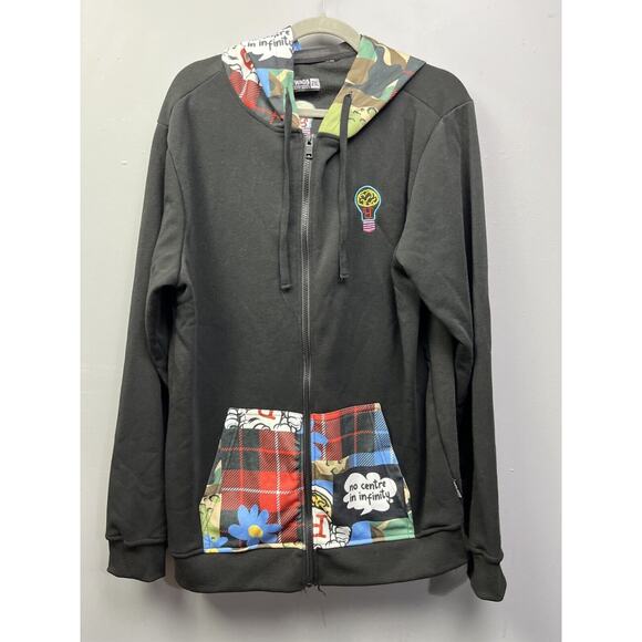 REBEL MINDS Sweatshirt Men's Size XXL Hoodie Full Zip Black Embroidered Pockets - Picture 2 of 8